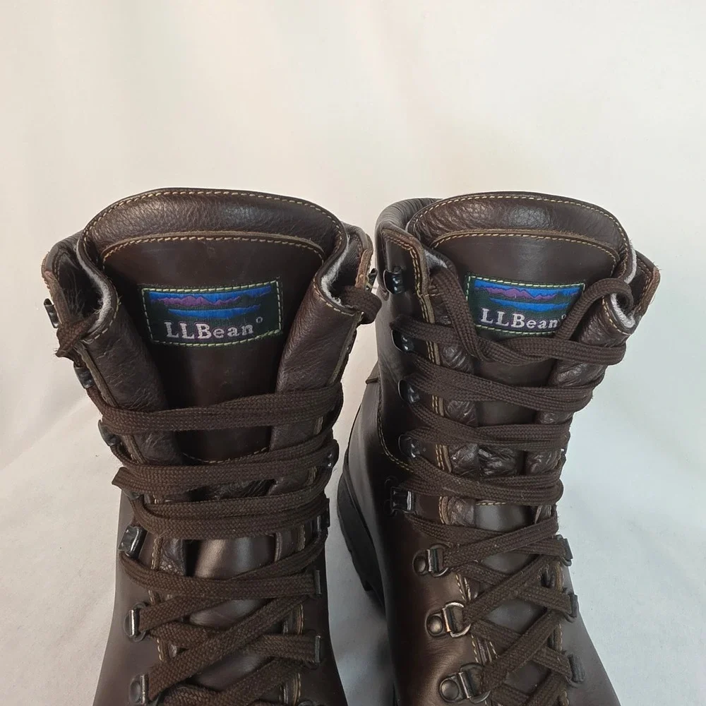 VTG LL Bean Cresta Hiking Boots Rare High Ankle Brown Leather Italy 8.5M 10L
